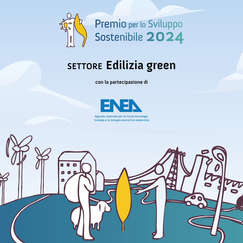 Il logo del Premio per lo Sviluppo Sostenibile 2024 - Settore edilizia green con la partecipazione di ENEA - Agenzia Nazionale per le nuove tecnologie
